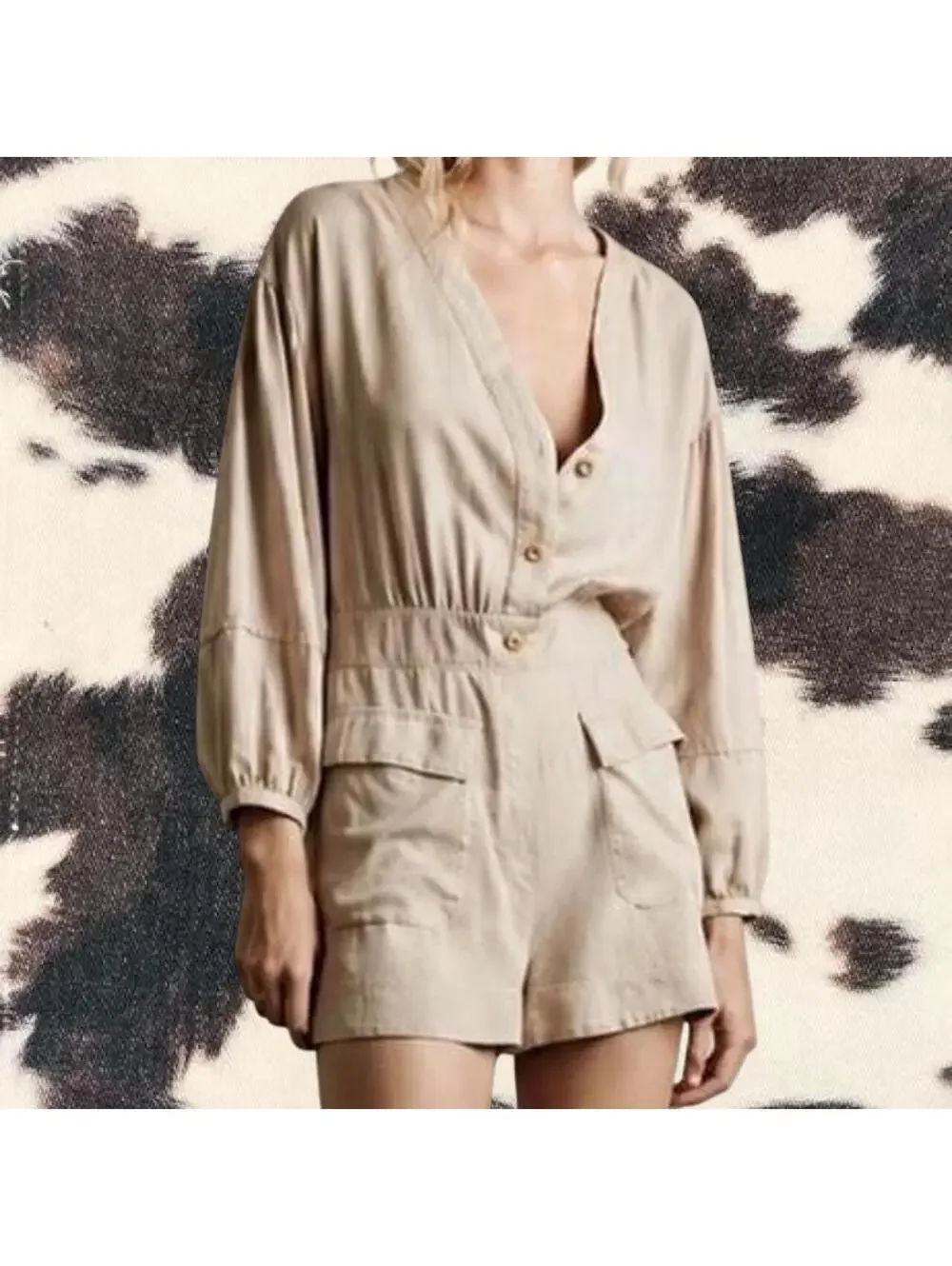 Zara Women's Cream and Tan Playsuit-romper